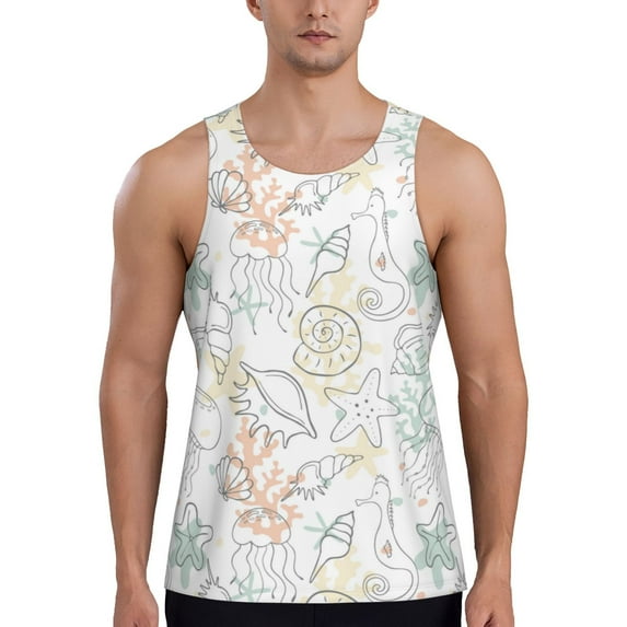 Easygdp Sea Animals Men's Tank Top, Sleeveless Muscle T Shirts, Breathable, Quick-Dry, Loose for Gym, Running, Fitness -
