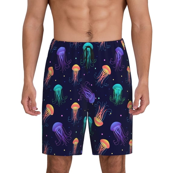 Easygdp Sea Jellyfish Men's Short Pajama Pants, Sleep Shorts, Household Pants, Casual Pants with Pockets - Medium