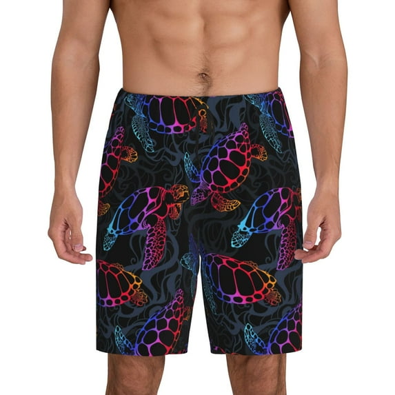Easygdp Sea Turtle Men's Short Pajama Pants, Sleep Shorts, Household Pants, Casual Pants with Pockets - 4X-Large