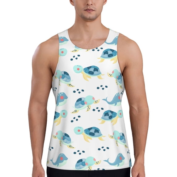 Easygdp Sea Turtle Men's Tank Top, Sleeveless Muscle T Shirts, Breathable, Quick-Dry, Loose for Gym, Running, Fitness - X-Large