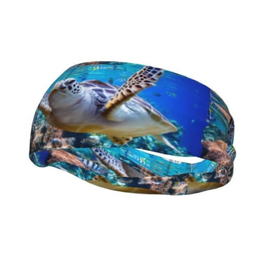 Easygdp Sea Turtle Swims Sports Headband Non Slip Headband Unisex for Head Circumference 19.6 - 22.4 inch