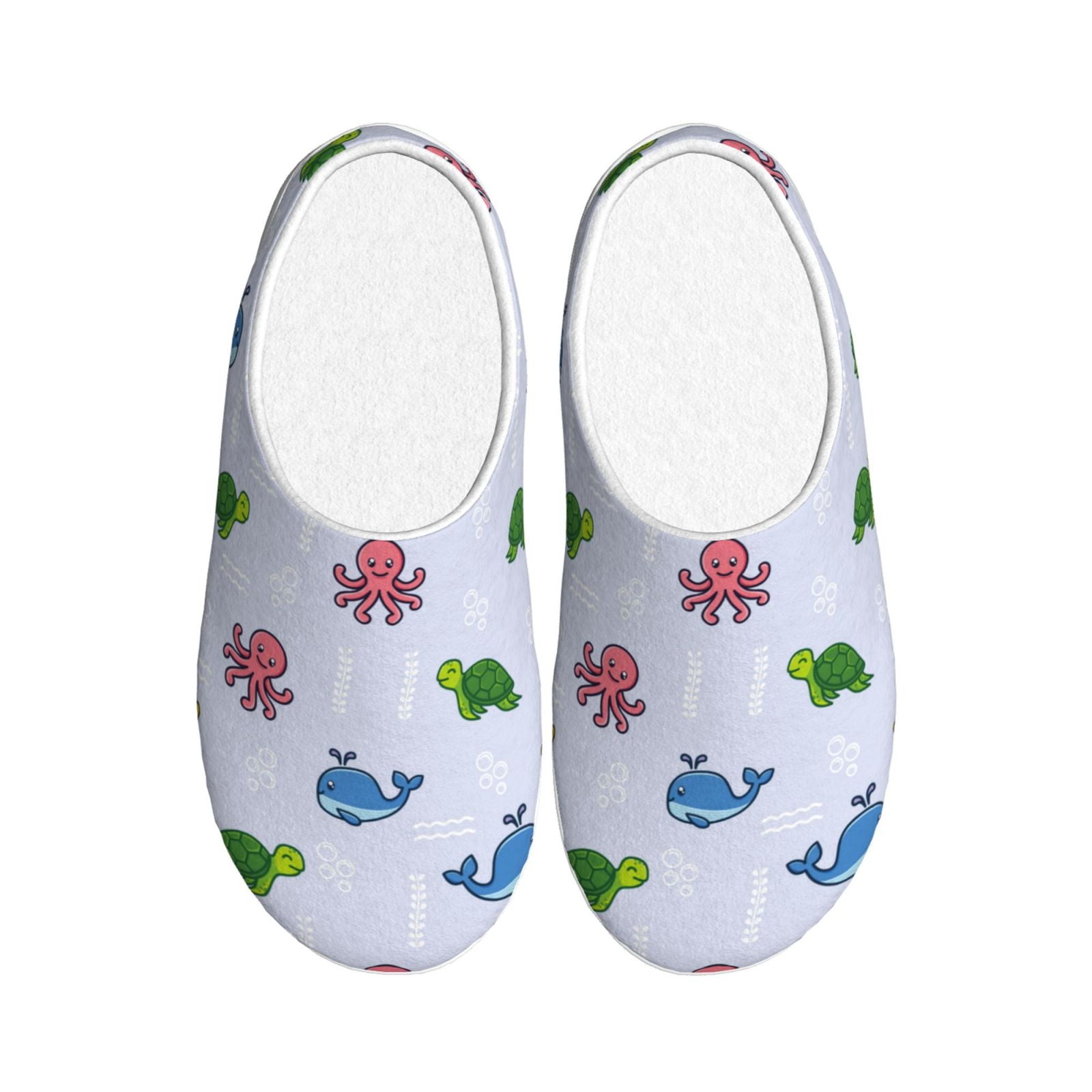 Easygdp Sea Turtle Whale Slippers for Women Mens Winter Warm Home ...