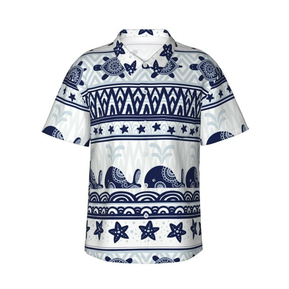 Easygdp Sea Underwater Animals1 Men's Hawaiian Shirts Print Lapel Short Sleeve for Beach, vacation, party, casual occasions - X-Large