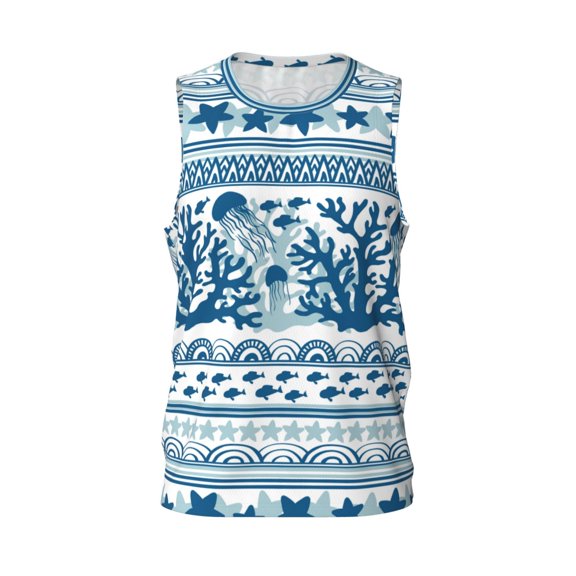 Easygdp Sea Underwater Jellyfish Men's Mesh Basketball Jersey Quick Drying Sleeveless Shirts Fitted Muscle Tank Tops Sport Round Neck T-Shirt - Small