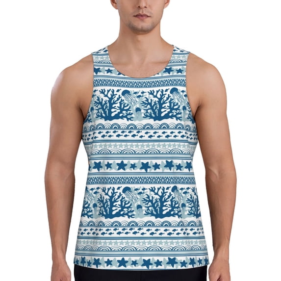 Easygdp Sea Underwater Jellyfish Men's Tank Top, Sleeveless Muscle T Shirts, Breathable, Quick-Dry, Loose for Gym, Running, Fitness - Large
