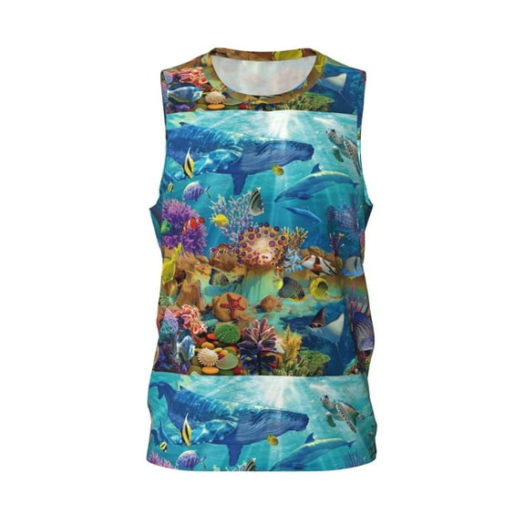 Easygdp Sea World Men's Mesh Basketball Jersey Quick Drying Sleeveless Shirts Fitted Muscle Tank Tops Sport Round Neck T-Shirt - Small