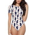 thumbnail image 1 of Easygdp Seahorses and Hearts Women's One-Piece Swimsuit Slim Fit Crew Neck Bodysuit Athletic Swimwear with Concealed Buckle - Large, 1 of 9