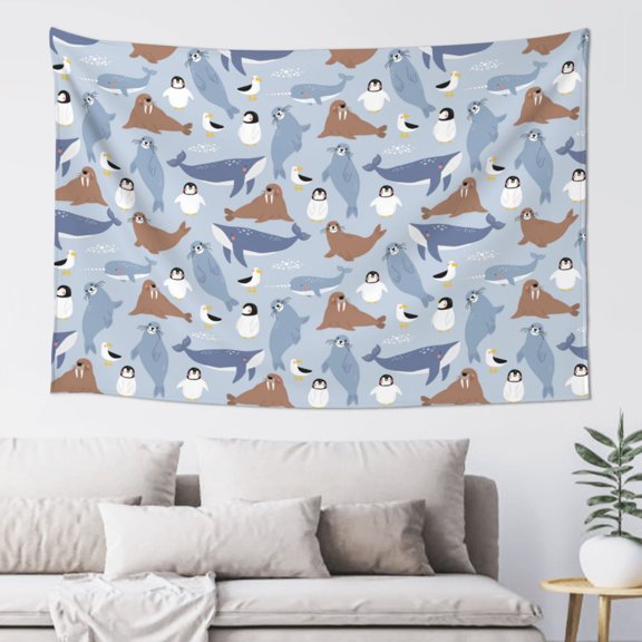 Easygdp Seal Fox Seagull Whales Tapestry Wall Hanging, Wall Tapestries for Bedroom Aesthetic Living Room Office Decor 60x40in