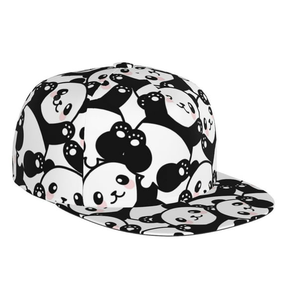 Easygdp Seamless Pattern Cute Panda Baseball Cap with Adjustable Flat Suitable for Head Circumference 22.4-23.6 in