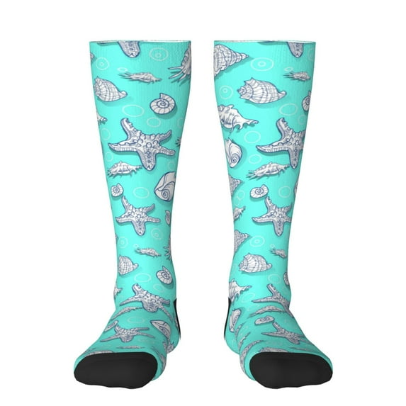 Easygdp Seashell And Starfish Soccer Socks Sport Knee High Socks Calf Compression Athletic Socks for Men and Women