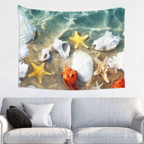 Easygdp Seashell On The Beach Tapestrys Boutique Decor Wall Hanging for Living Room Bedroom Office Decor 29x37in