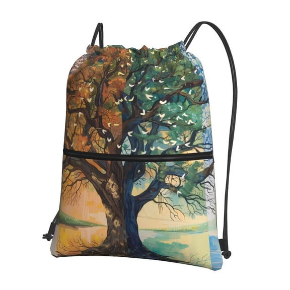 Easygdp Seasonal Tree Reflection Drawstring Backpack Gym Bag,Sport Gym Sackpack,Gym Sack with Side Pocket for Men Women