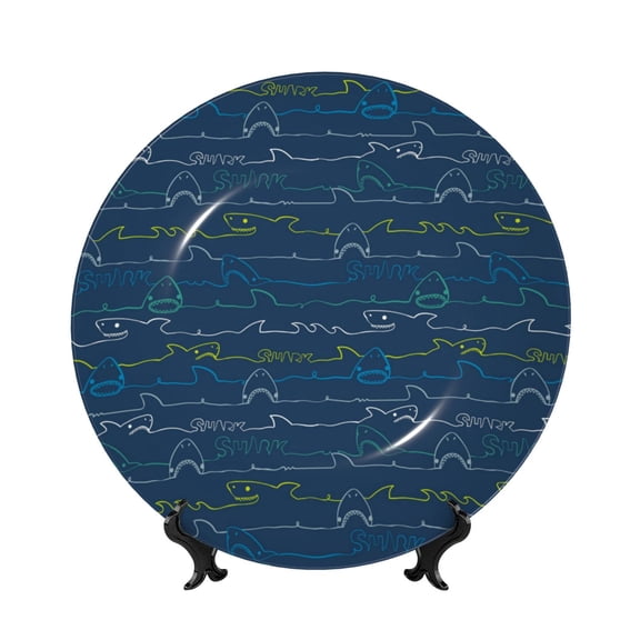 Easygdp Shark (2) Bone China Decorative Plate Ceramic Dinner Plates Art Crafts with Display Stand-6in