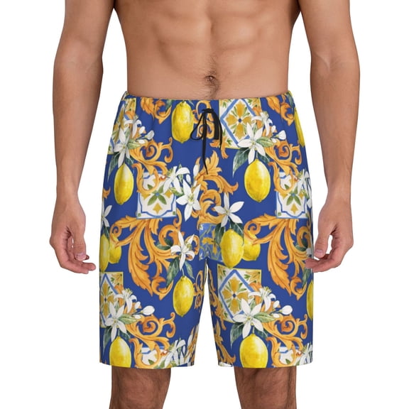 Easygdp Sicilian Style Men's Short Pajama Pants, Sleep Shorts, Household Pants, Casual Pants with Pockets - Small