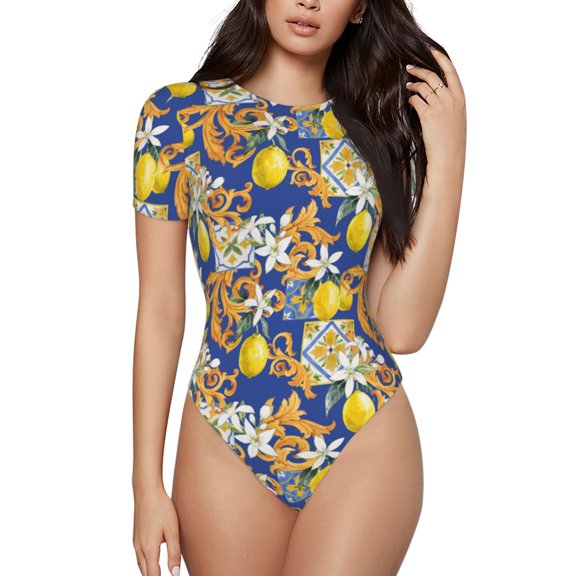 Easygdp Sicilian Style Women'S Waist-Cinching Short-Sleeved Onesie, Olastic Onesiet,Snaps At Bottom,Easy To Put On And Take Off - Large