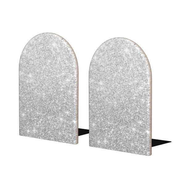Easygdp Silver Glitter 2 Pcs Bookend Large Capacity Office Book Ends for Home Office Library School Study Decoration