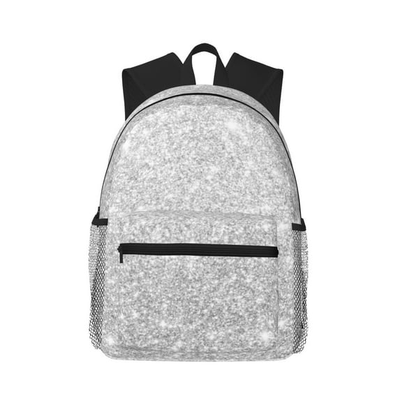 Easygdp Silver Glitter Casual Laptop Backpack, Large Capacity Schoolpack for School, Travel, Business