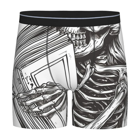 Easygdp Skeleton Book Lover Men's Boxer Briefs Men’s Underwear Boxer Briefs for Men