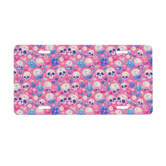 Easygdp Skull Blue Flower License Plate Car Front License Plate Car Decoration Car Accessories Front Tag Plate Standard Size