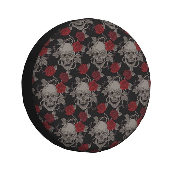 Easygdp Skull and Red Roses Automobile Tire Dust Cover, 14-17in Spare Tire Cover Universal Fit for Trailer, Car, Truck, SUV, Jeep - 17 inch