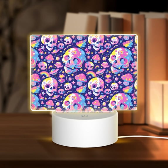 Easygdp Skull colorful mushroom Rectangular Acrylic Night Light Acrylic Sleep Night Light Friend Gifts for Birthday Gifts for Women Teens Boys Girls