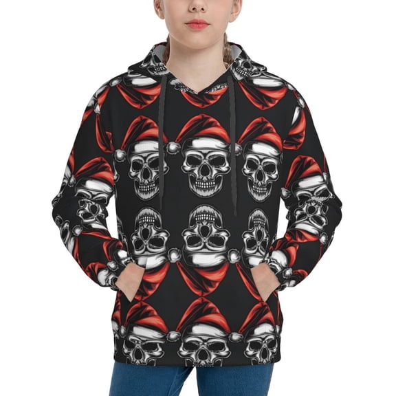 Easygdp Skull santa hat Boys Hoodie Kids Sweatshirt Youth Pullover With Hood-Medium