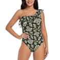 thumbnail image 1 of Easygdp Skull with Dollar Women's One Shoulder Ruffle Monokini Bathing Suits with Removable Chest Pad, Quick Drying - Large, 1 of 8