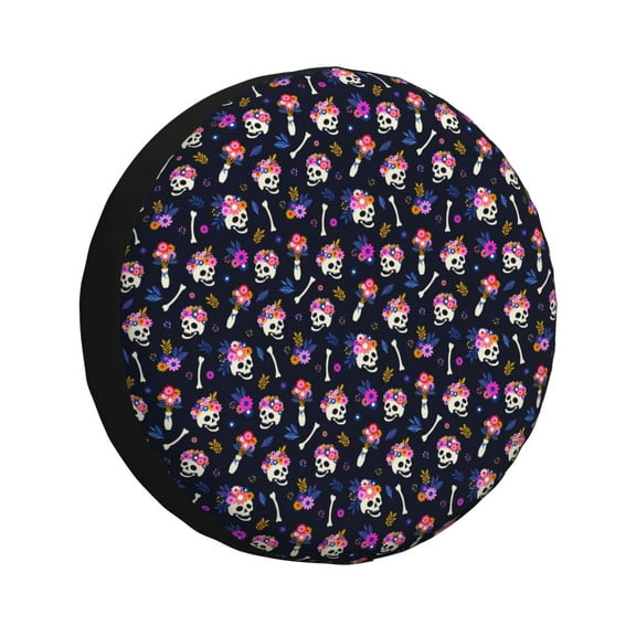 Easygdp Skulls In Floral Wheel Cover,Spare Tire Cover,4-17in Spare Tire Cover Universal Fit for Trailer, Car, Truck, SUV, Jeep-14 inch