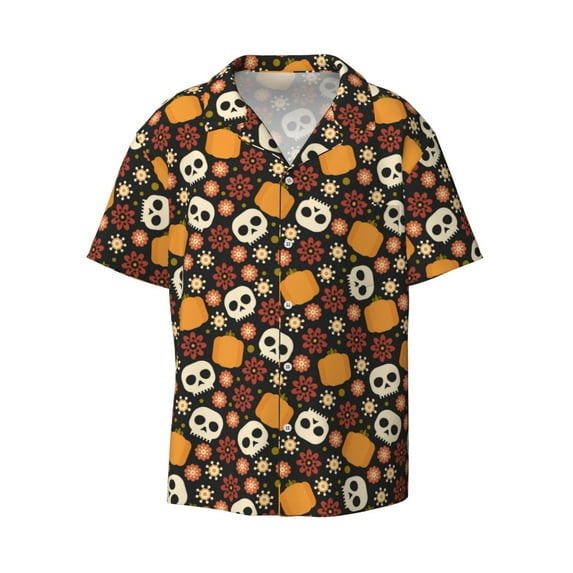 Easygdp Skulls Men's Casual Short-sleeved Shirt with Pocket and Button Suitable for Beach Vacation Leisure - Small