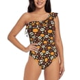 thumbnail image 1 of Easygdp Skulls Women's One Shoulder Ruffle Monokini Bathing Suits with Removable Chest Pad, Quick Drying - Large, 1 of 8