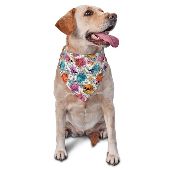 Easygdp Skulls and Roses Pet Scarf, Dog Triangle Scarf, Printing Dog Bib, Handkerchief Scarf for Small Medium Large Dogs Cats Pets