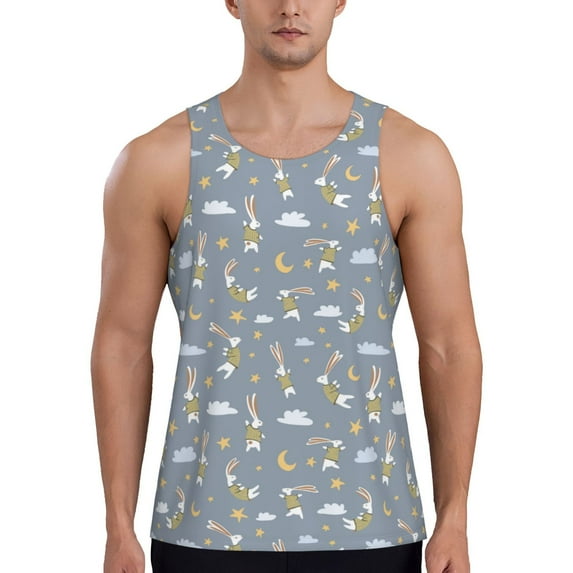 Easygdp Sleep Rabbit Men's Tank Top, Sleeveless Muscle T Shirts, Breathable, Quick-Dry, Loose for Gym, Running, Fitness - Medium