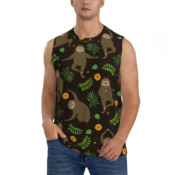 Easygdp Sloth Doing Yoga Men's Breathable Tank Tops Sleeveless Sporty T Shirts for Basketball, Mountaineering, Bodybuilding -XX-Large