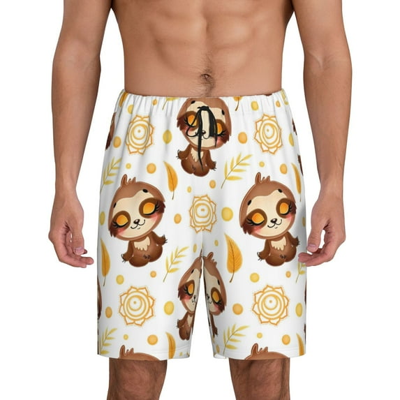 Easygdp Sloth Yoga Men's Short Pajama Pants, Sleep Shorts, Household Pants, Casual Pants with Pockets - Small