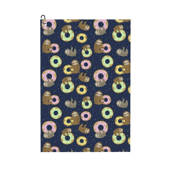 Easygdp Sloth with Donuts Golf Towel 24x16in for Men and Women with Carabiner Clip for Easy Attachment