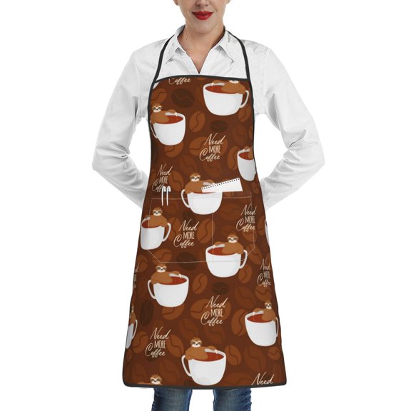 Easygdp Sloths Need More Coffee Apron Waterdrop Resistant with 2 Pockets,Oil Resistant Cooking Kitchen Chef Apron for Women Men