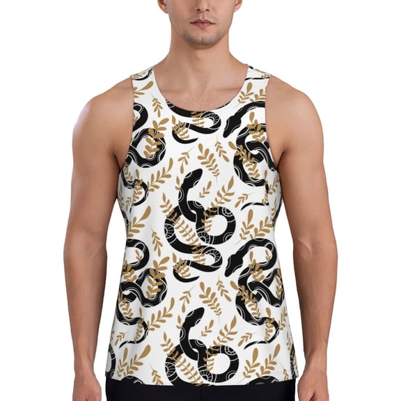 Easygdp Snake Men's Tank Top, Sleeveless Muscle T Shirts, Breathable, Quick-Dry, Loose for Gym, Running, Fitness - X-Large