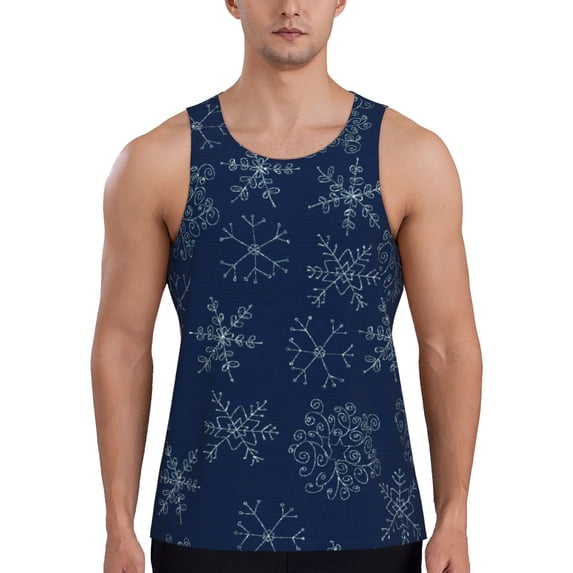 Easygdp Snowflake Dark Blue Men's Tank Top, Sleeveless Muscle T Shirts, Breathable, Quick-Dry, Loose for Gym, Running, Fitness - 3X-Large
