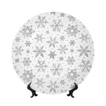Easygdp Snowflake Minimalist Bone China Decorative Plate Ceramic Dinner Plates Art Crafts with Display Stand-6in