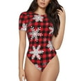 thumbnail image 1 of Easygdp Snowflakes On A Buffalo Plaid Women's One-Piece Swimsuit Slim Fit Crew Neck Bodysuit Athletic Swimwear with Concealed Buckle - XX-Large, 1 of 9