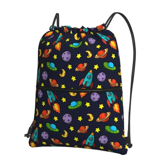 Easygdp Space D Drawstring Backpack Gym Bag,Sport Gym Sackpack,Gym Sack with Side Pocket for Men Women