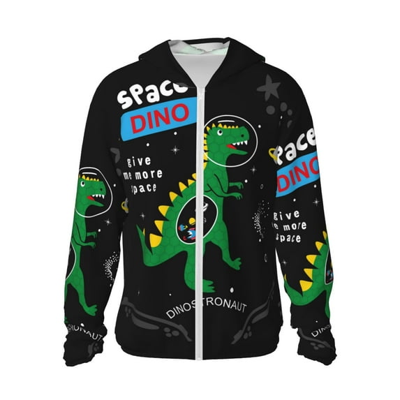Easygdp Space Dino Cartoon Black Lightweight Long Sleeve Sun Shirt Sports long-Sleeved Sun Protective Clothing, Quick Drying Breathable - Small