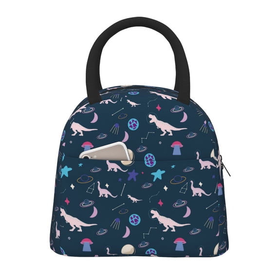Easygdp Space Dinosaur Large Insulated Lunch Bag,Aluminum Lining, Spacious Design, Leakproof, Ideal for Work, Picnics, Travel, and Outdoor Activities-One Size