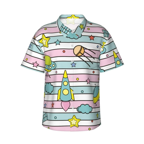 Easygdp Space Doodle Men's Hawaiian Shirts Print Lapel Short Sleeve for Beach, vacation, party, casual occasions - Large