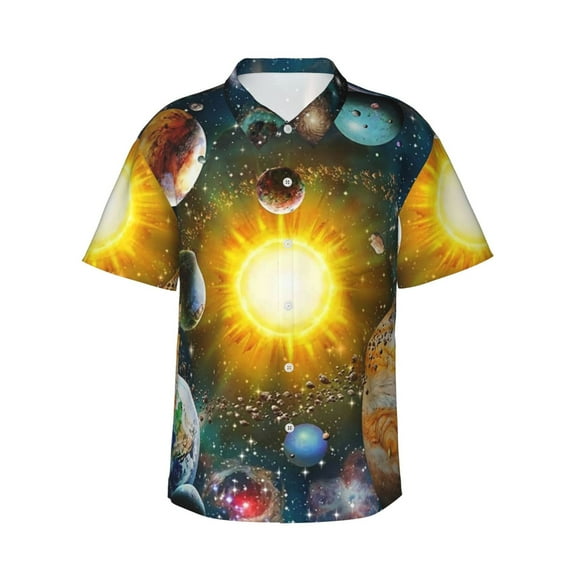 Easygdp Space Planet Men'S Summer Casual Short Sleeve,Short Sleeve Button-Down Shirt, Lapel Loose Breathable Hawaiian Short Sleeve - 3x-Large