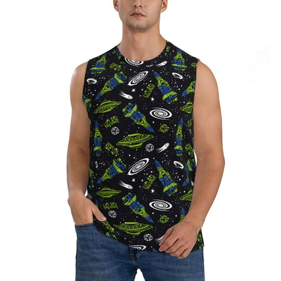 Easygdp Space Rockets Men's Breathable Tank Tops Sleeveless Sporty T Shirts for Basketball, Mountaineering, Bodybuilding -Large