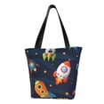 thumbnail image 1 of Easygdp Spaceships and Stars Stylish Canvas Handbag Shoulder Tote Bag, Shopping Bag with Zip, Suitable for Buying Groceries, Office, Fitness, 1 of 9