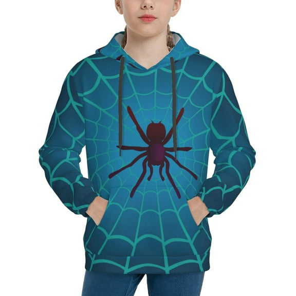 Easygdp Spider And Cobweb Boys Hoodie Kids Sweatshirt Youth Pullover With Hood-Medium