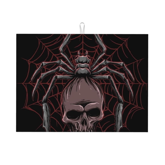 Easygdp Spider With Skull Microfiber Absorbent Dish Drying Pad,Kitchen Drying Mat,Can Be Hung, Strong Water Absorption Capacity,Quick Drying