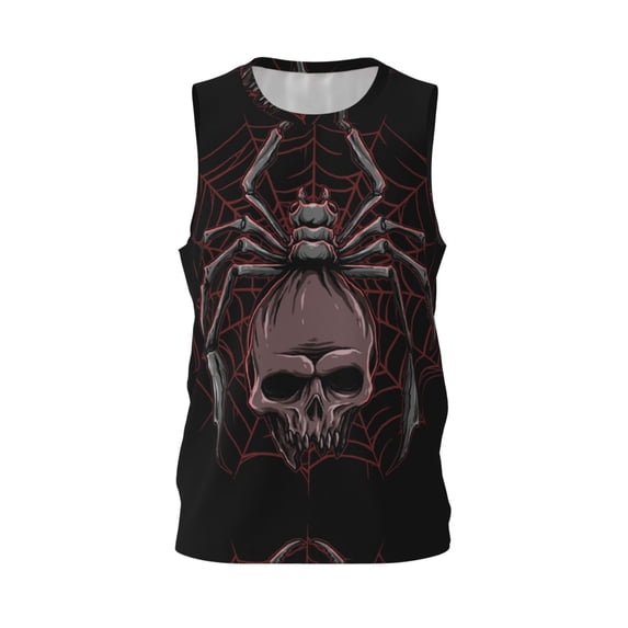 Easygdp Spider with Skull Men's Mesh Basketball Jersey Quick Drying Sleeveless Shirts Fitted Muscle Tank Tops Sport Round Neck T-Shirt - XX-Large
